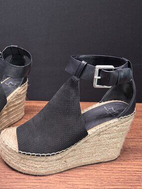 Marc Fisher LTD Black Espadrille Platform Wedge Sandals 8M
